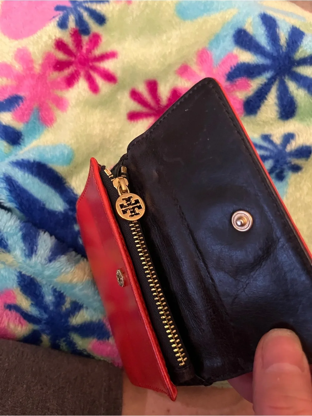 Tory Burch Bright Red Saffiano Logo Compact Wallet